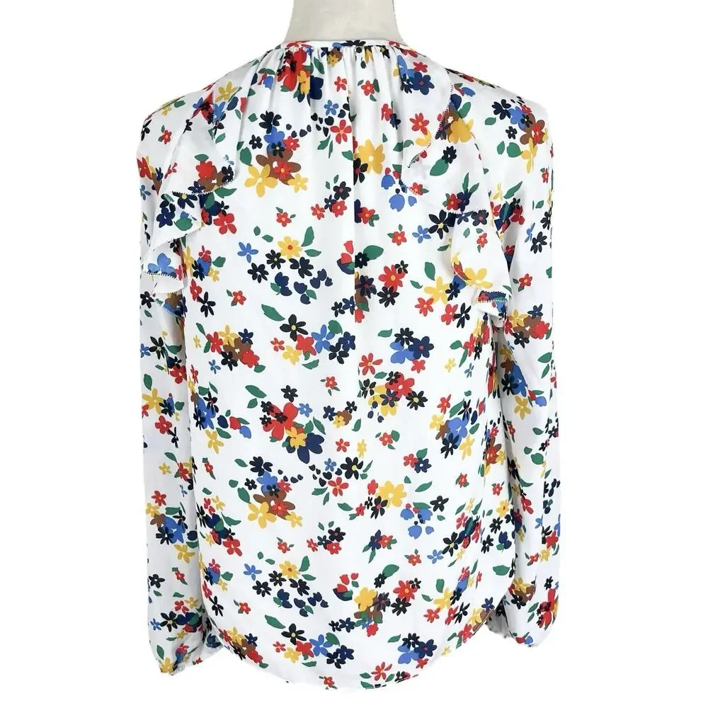 Kate Spade Sailing Floral Ruffle Peasant Blouse NWT Cottagecore Romantic Size XS